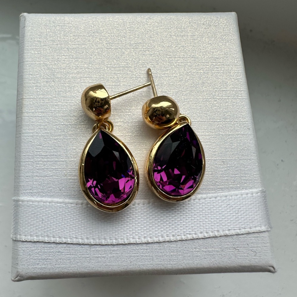 Christian Dior Vintage Gold and Purple Drop Earrings - Picture 4 of 6